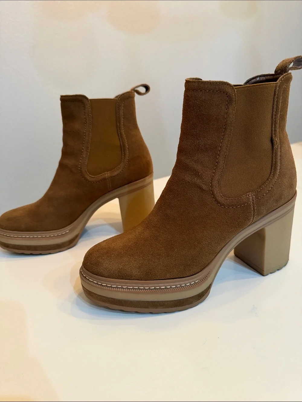 Steve Madden Tan Suede Platform Chelsea Booties